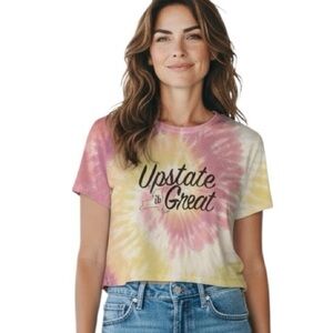 BODCOMPLEX Upstate Is Great Tie-Dye Graphic Women's Crop Top T-Shirt Size L NY